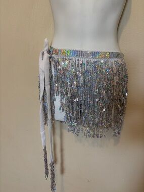Zumba Fitness Silver Sequin Fringe Mini Wrap Skirt